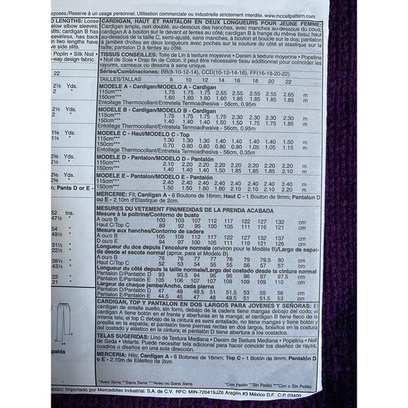 McCalls 4466 top pants jackets sewing pattern sz 10 12 14 - Picture 5 of 5